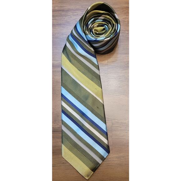 IKE BEHAR Silk Necktie Green Blue Gold XL Men’s GUC Snags - Picture 3 of 8